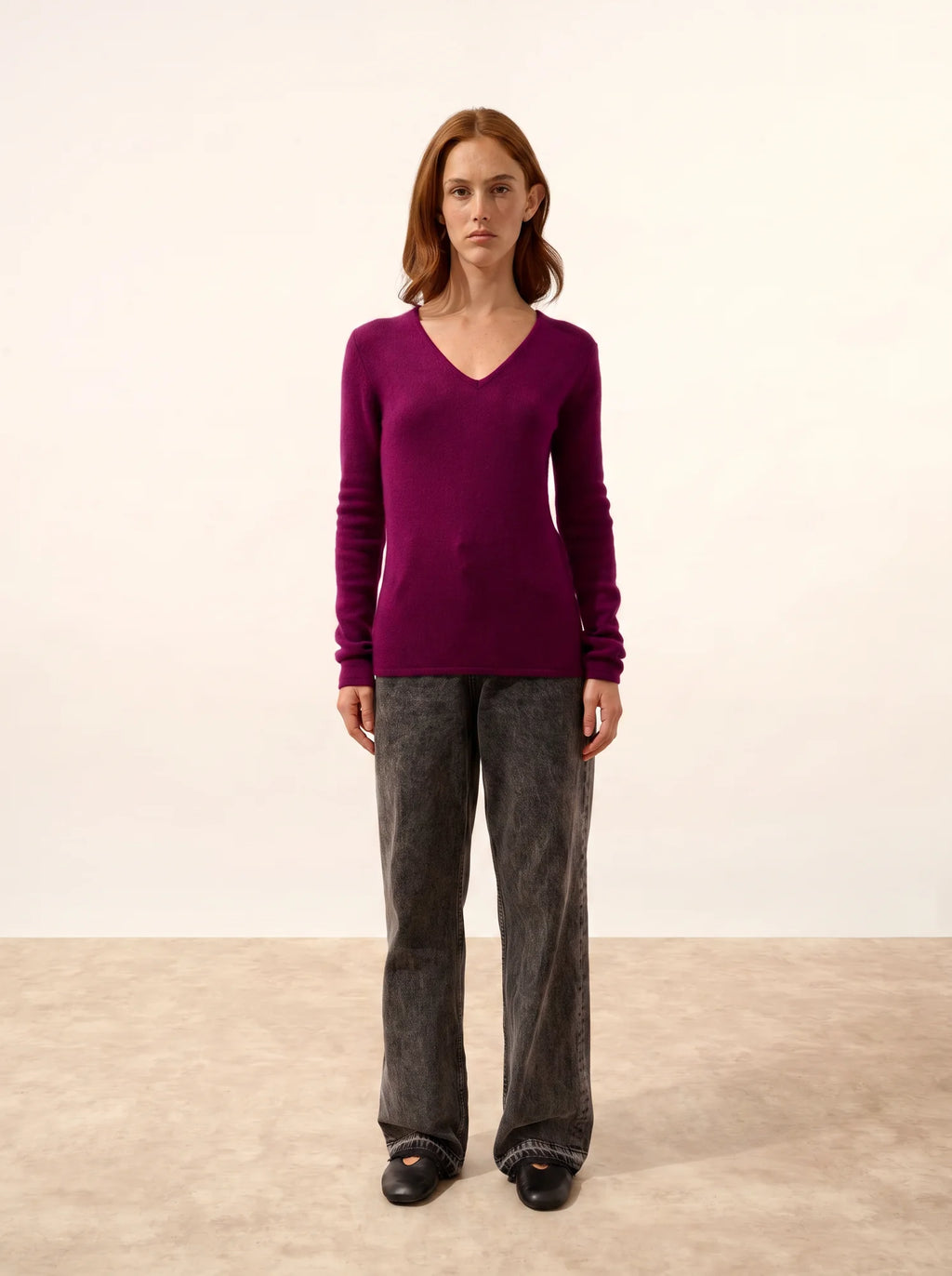 ABBY pullover v-ausschnitt 4-fädig pflaume