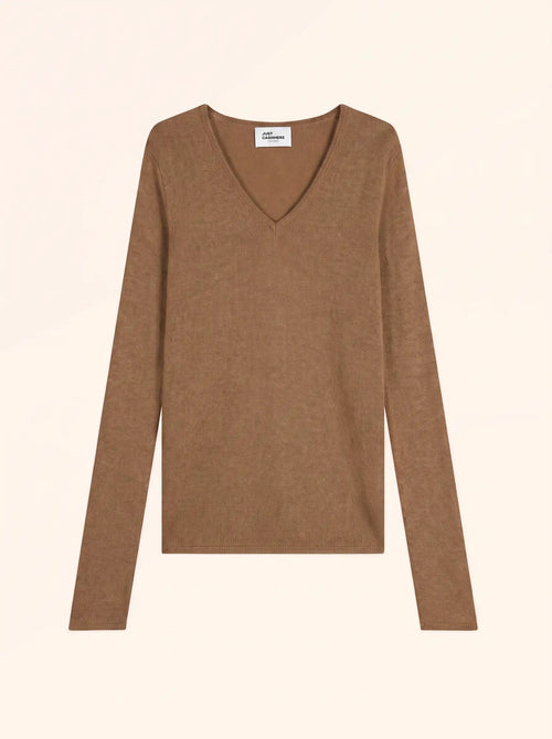 ABBY pull col V 4 fils noisette