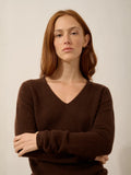 ABBY pullover v-ausschnitt 4-fädig kaffee