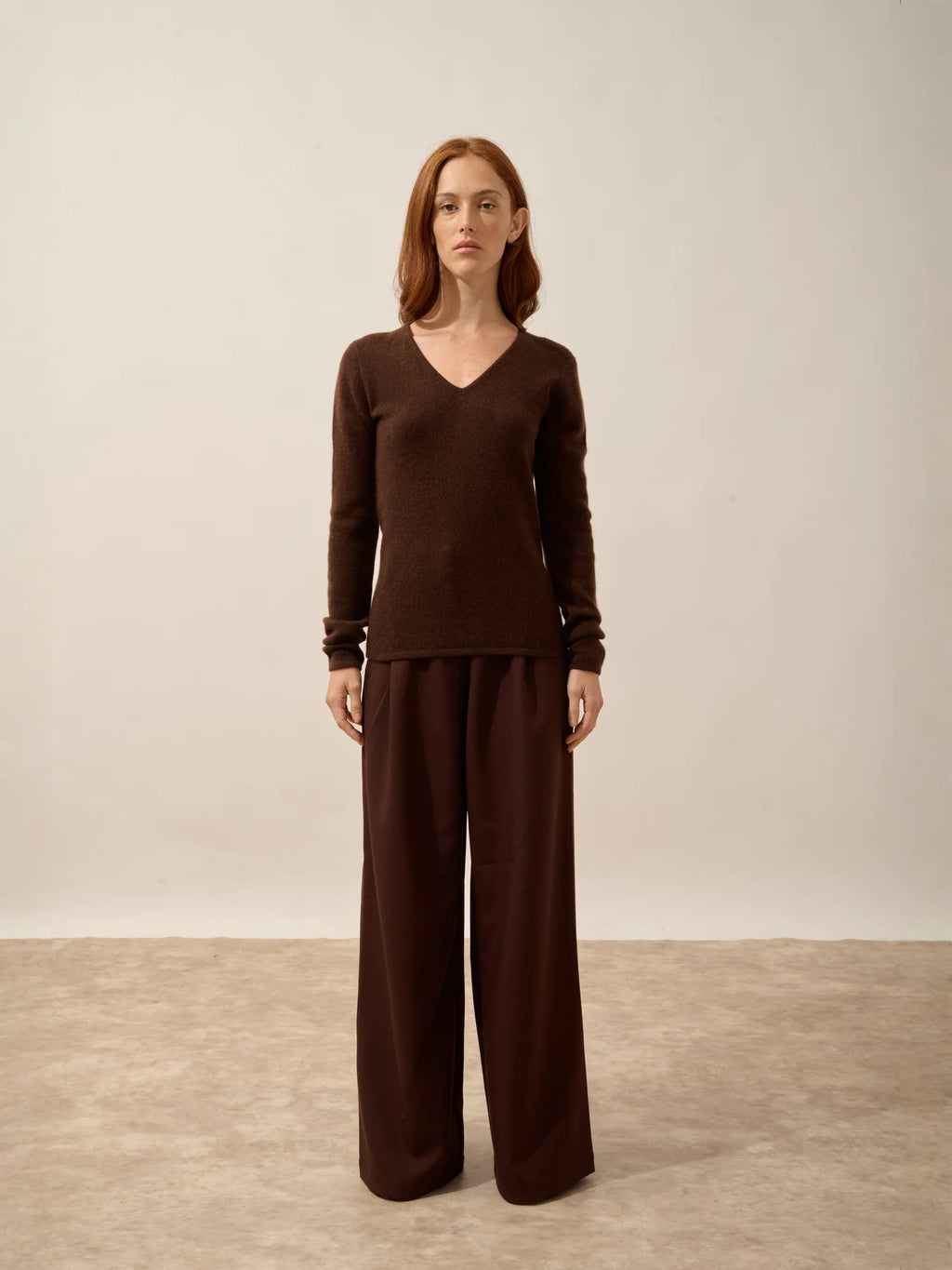 ABBY pullover v-ausschnitt 4-fädig kaffee