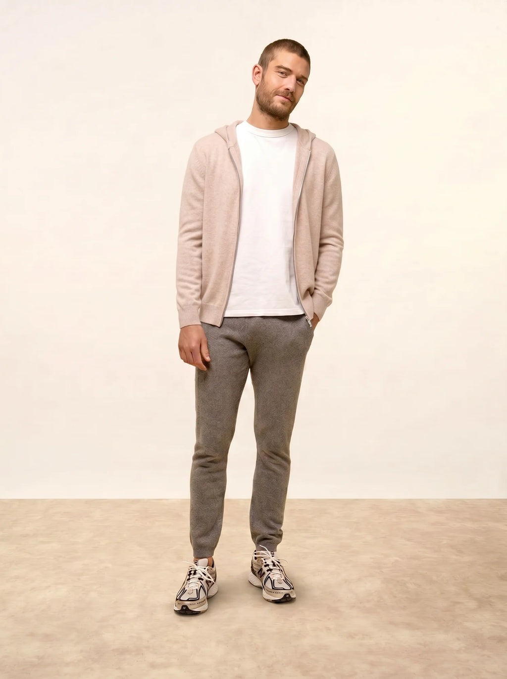 ELLIOT weste mit reissverschluss mit kapuze beige meliert