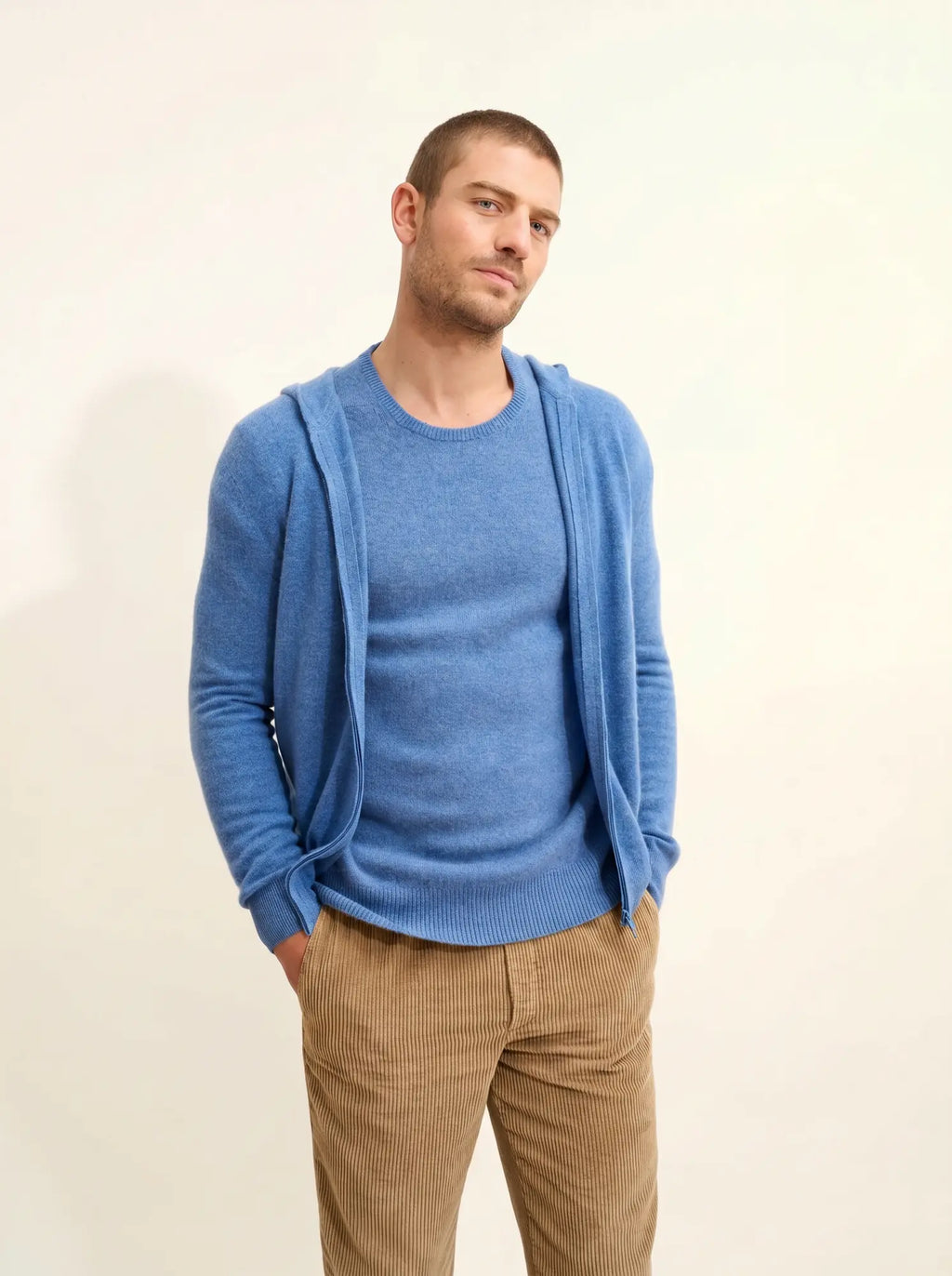 ELLIOT weste mit reissverschluss mit kapuze blau denim