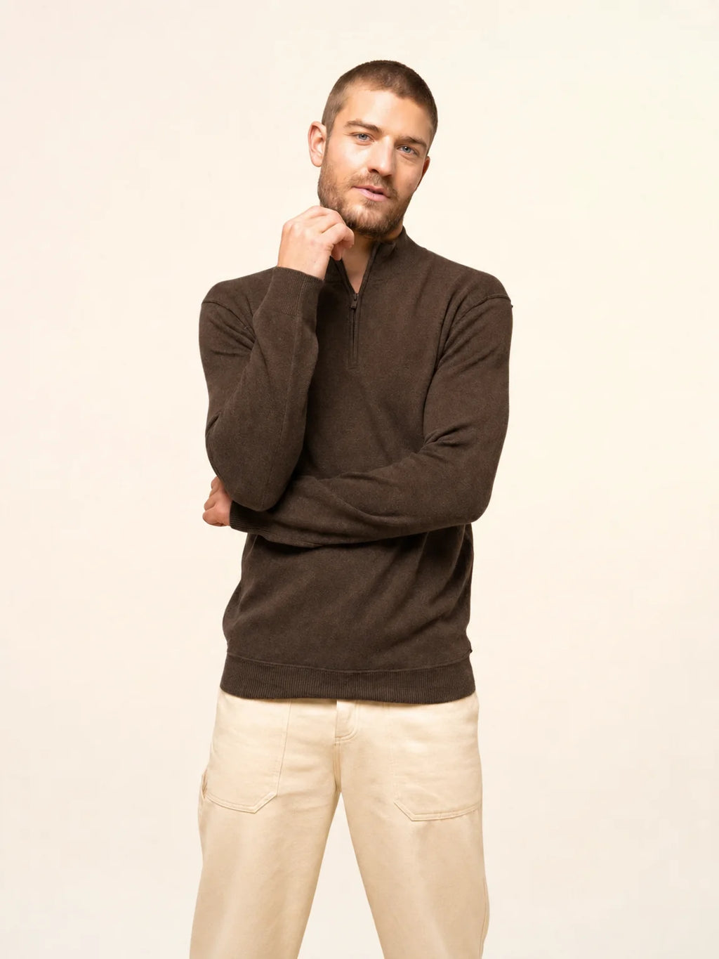NOUR Pullover Truckerkragen Schokobraun
