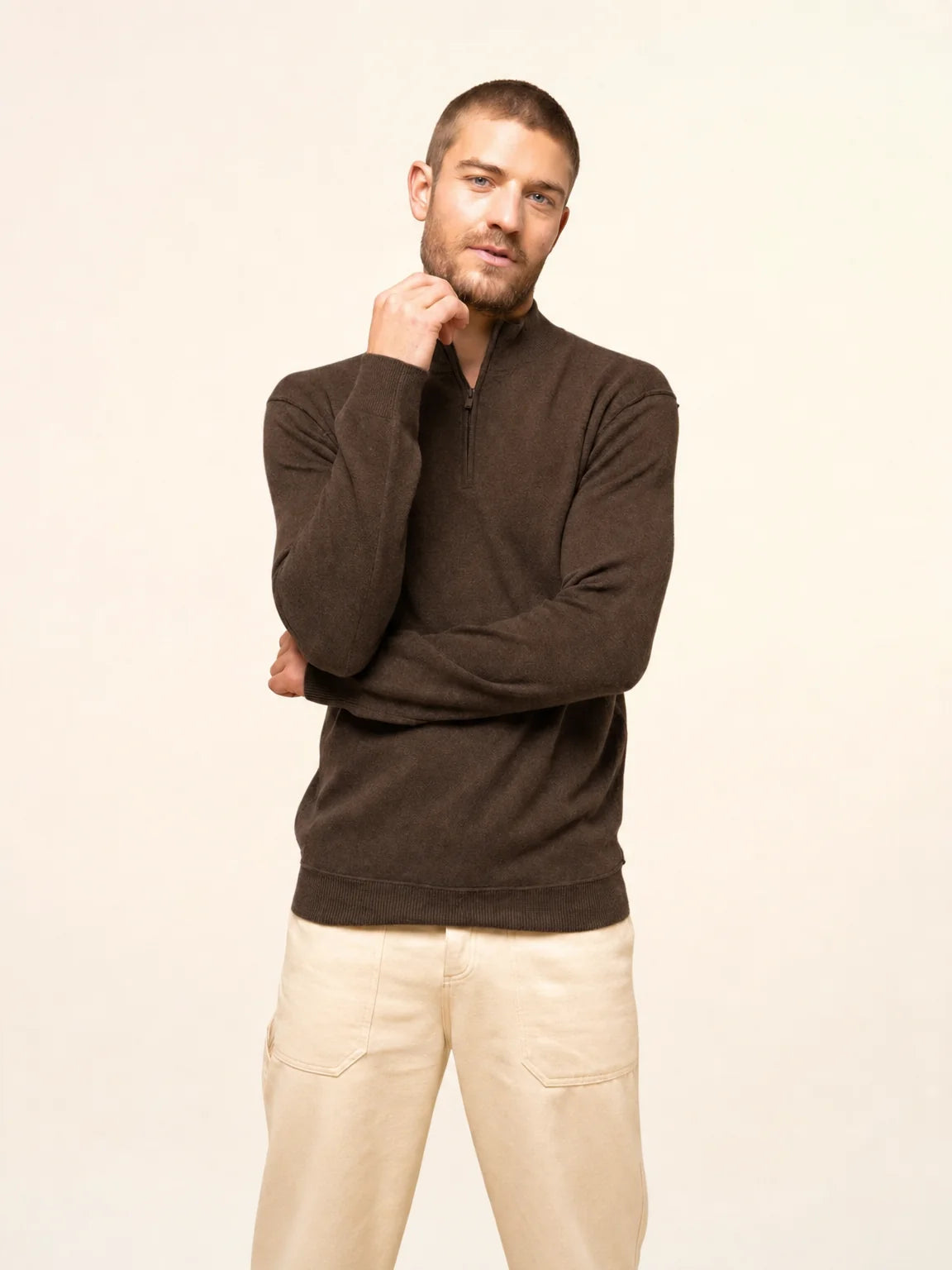 NOUR Pullover Truckerkragen Schokobraun