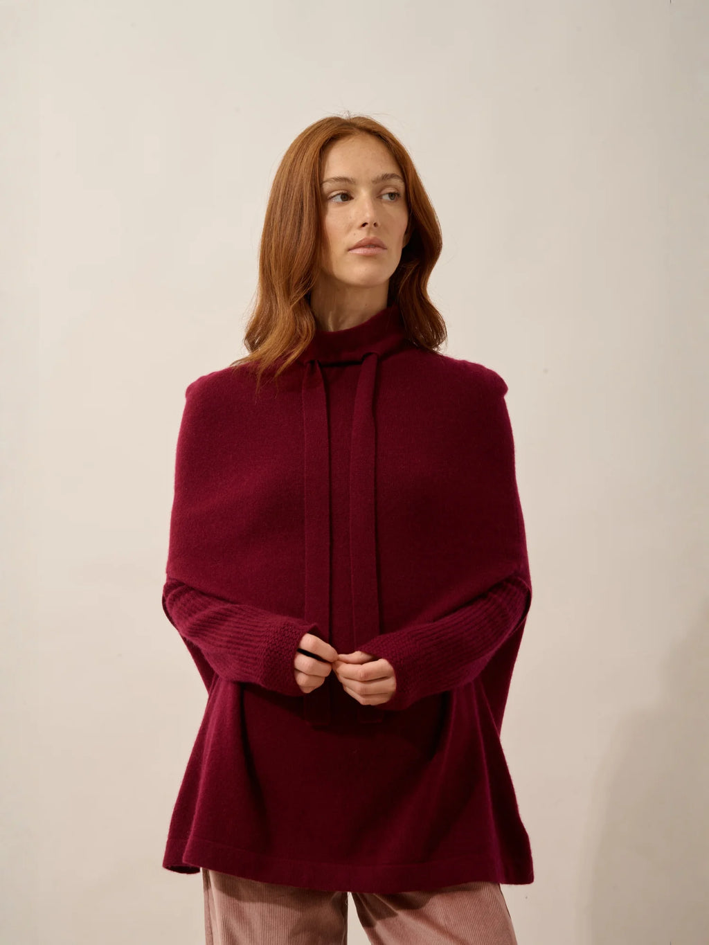 MIAMAR cape rundhalsausschnitt kordelzug bordeaux
