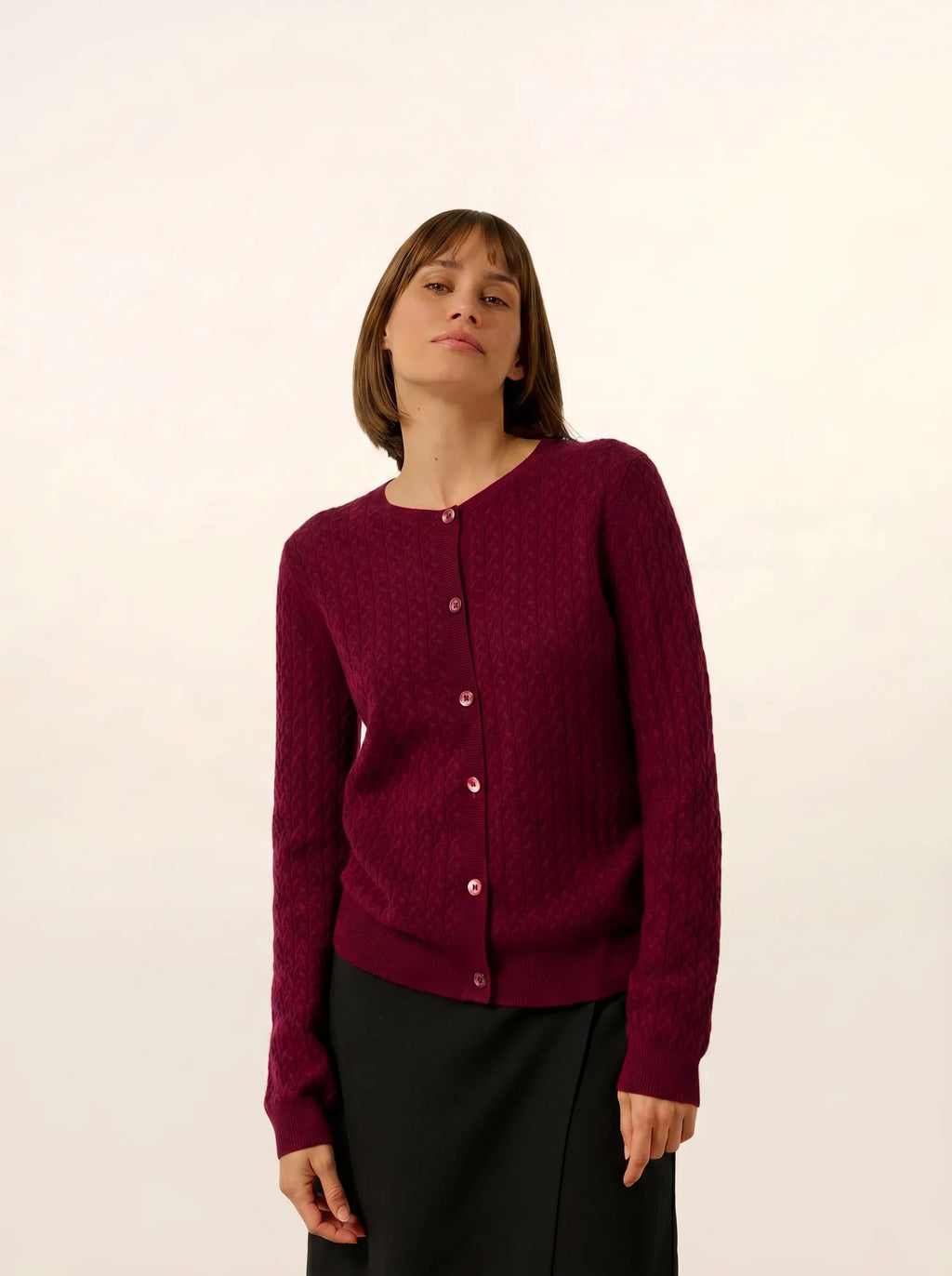 LAURA strickjacke rundhalsausschnitt bordeaux