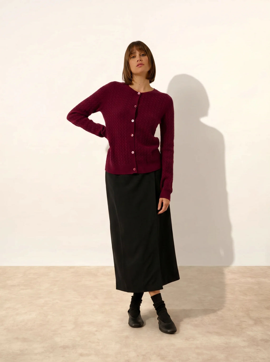 LAURA strickjacke rundhalsausschnitt bordeaux