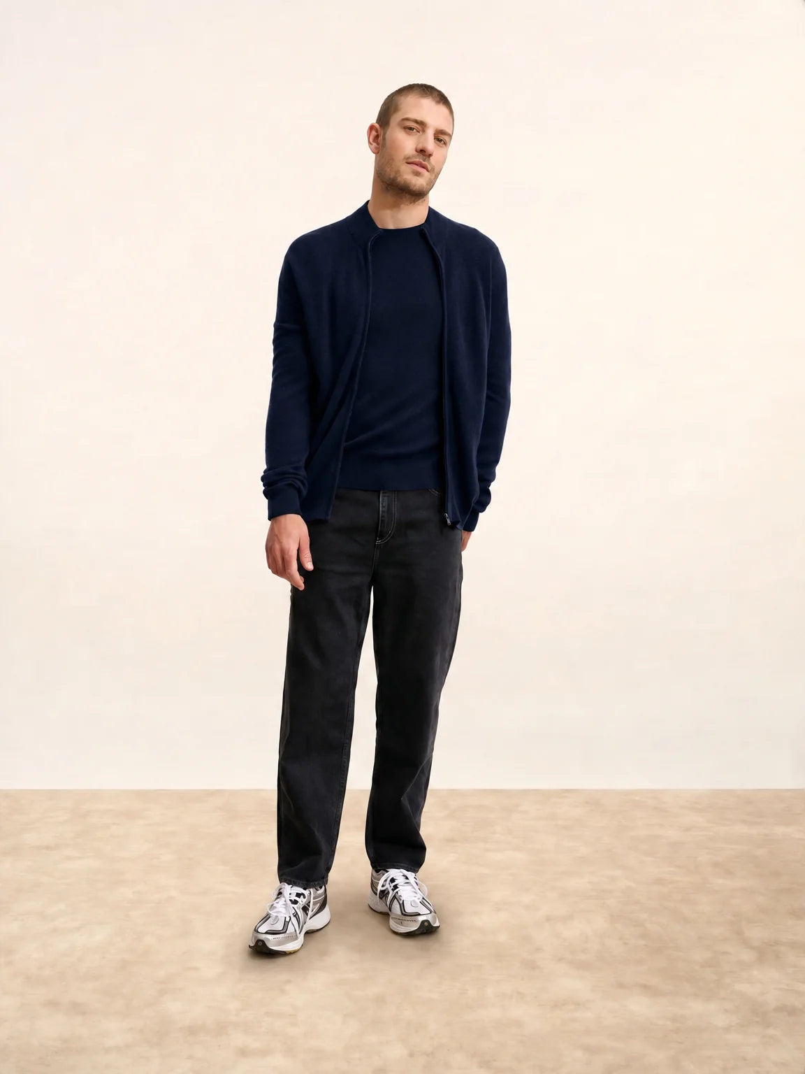 LILOU gilet zippé col montant bleu marine