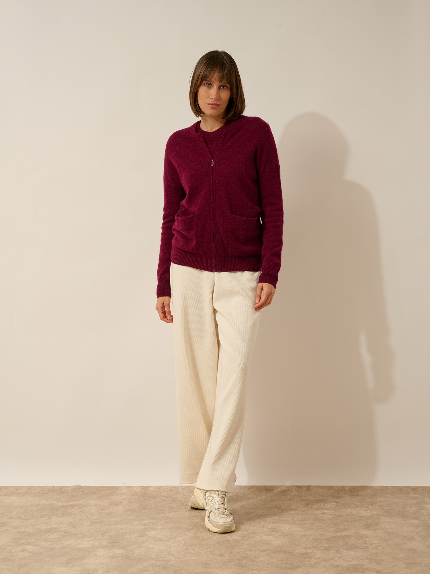 ERVIE gilet zippé col mao bordeaux