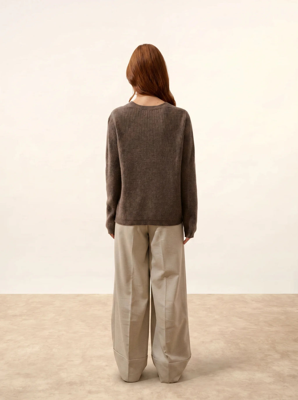 AMRITA pullover v-ausschnitt 4-fädig taupe meliert