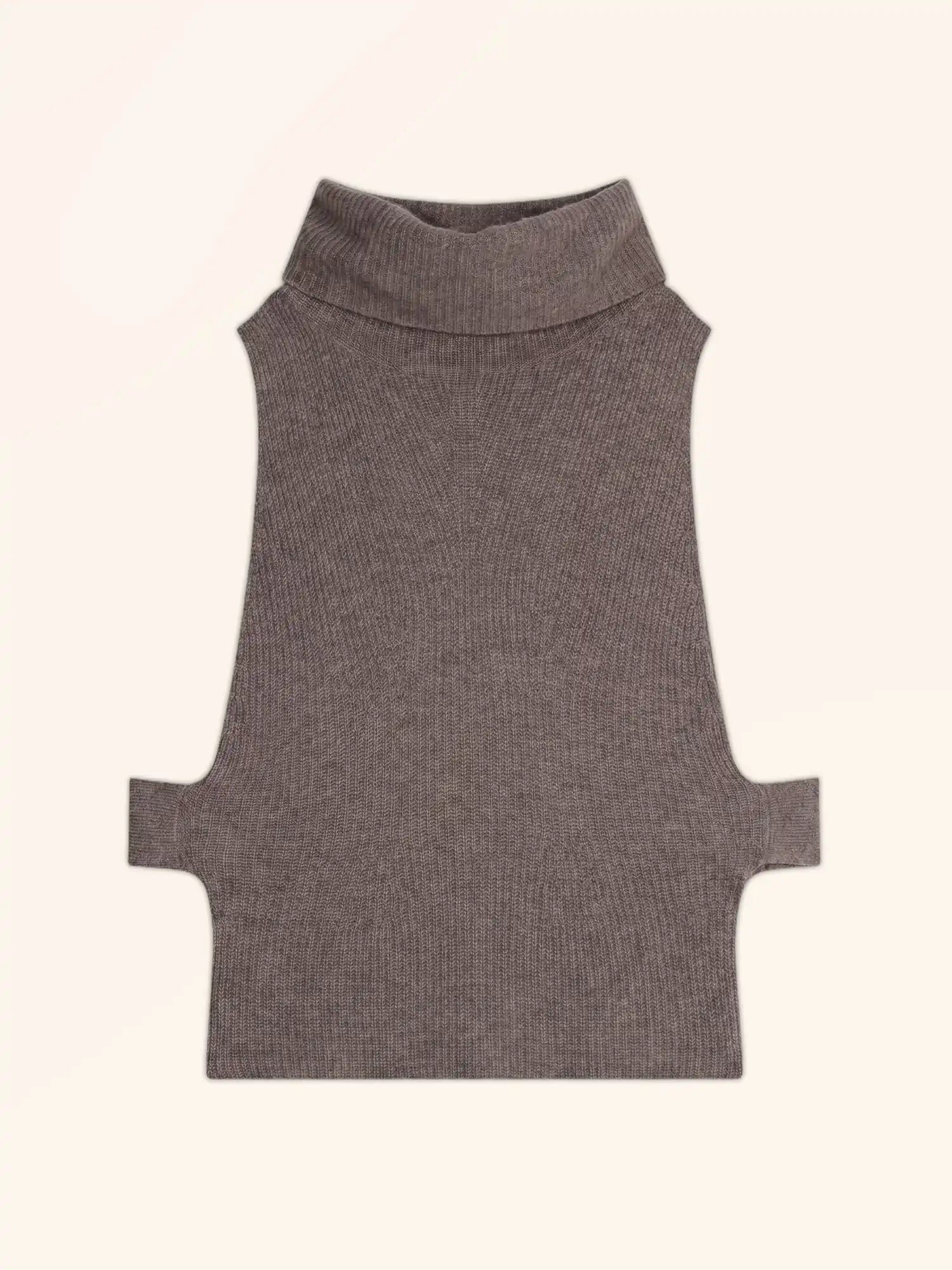 LOU cape rollkragen ärmellos 4-fädig taupe meliert
