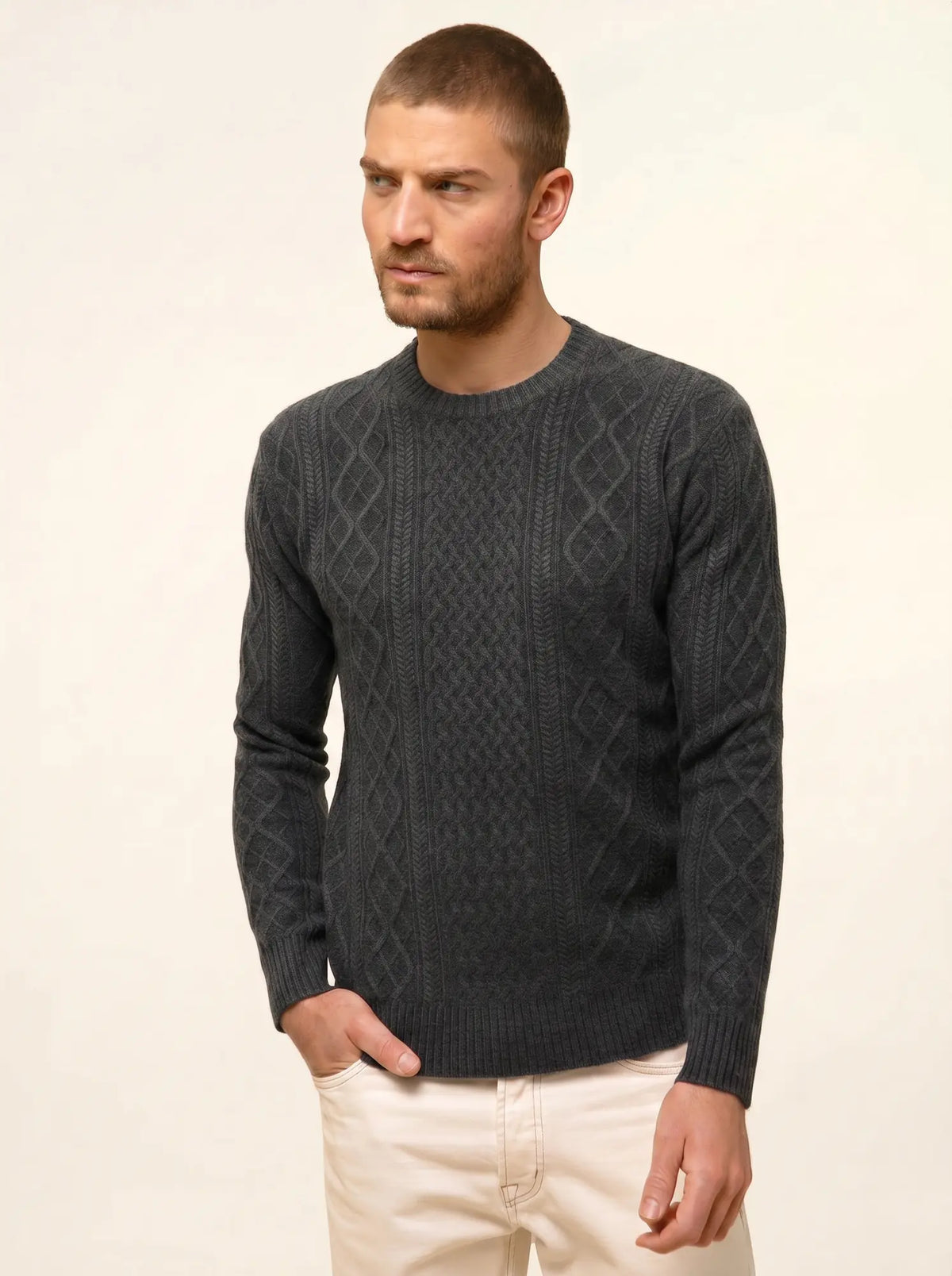 THURID pull col rond 4 fils anthracite chiné