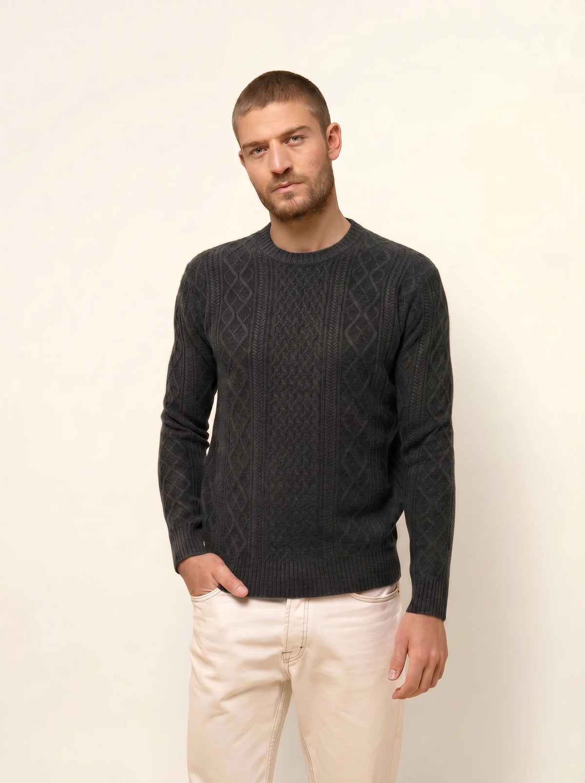 THURID pull col rond 4 fils anthracite chiné