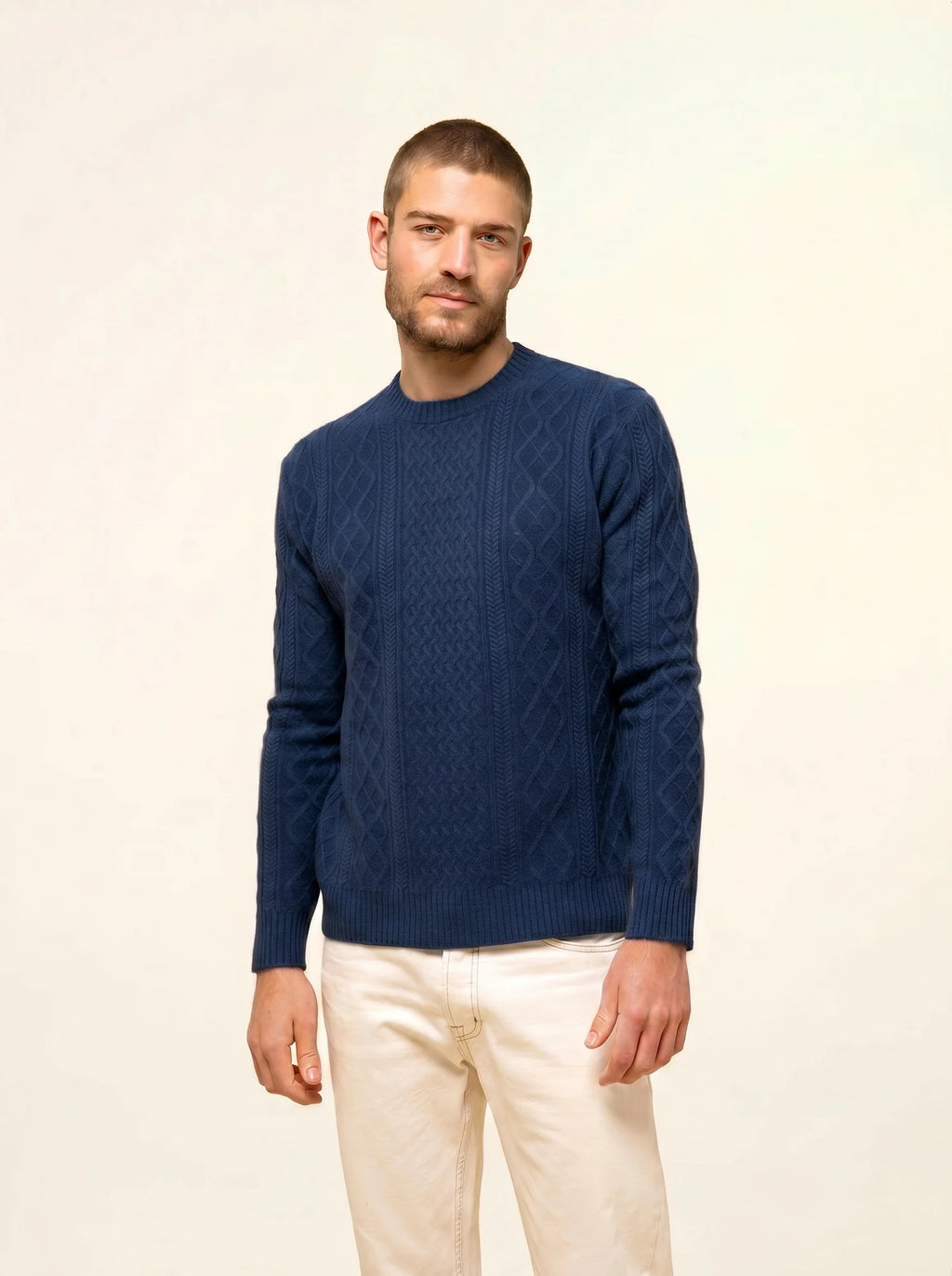 THURID Pull Col Rond 4 Fils Océan Chiné