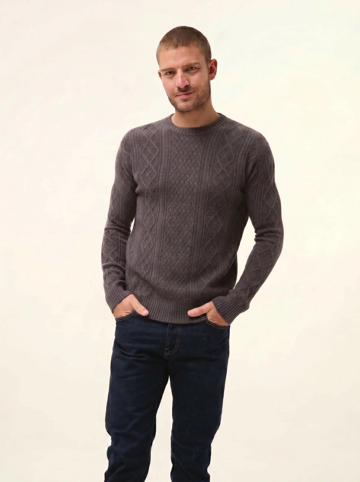 THURID Sweater Crew Neck 4 Ply Heather Taupe