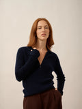 KRISTJAN polo col zippé manches longues bleu marine