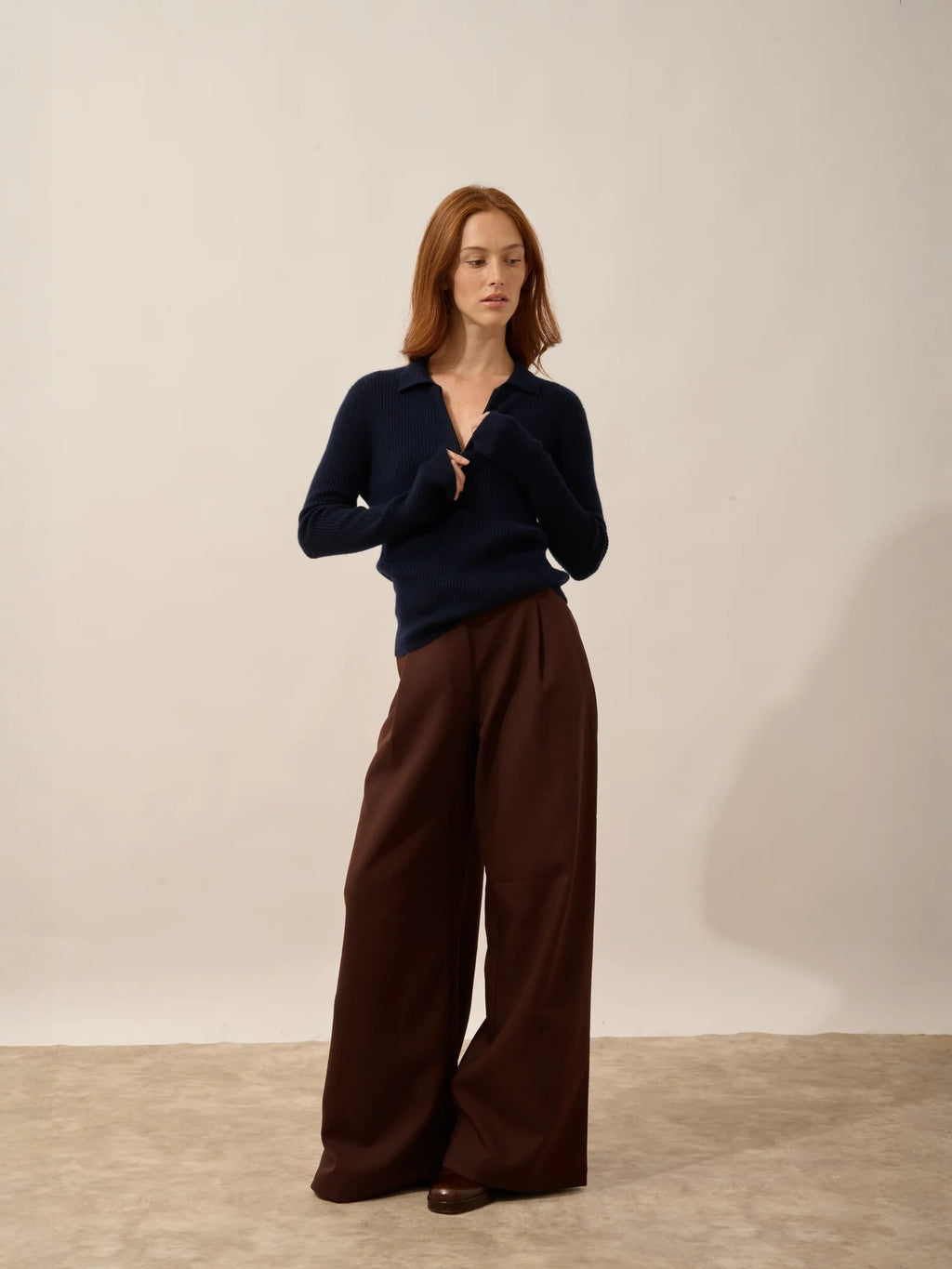 KRISTJAN polo col zippé manches longues bleu marine