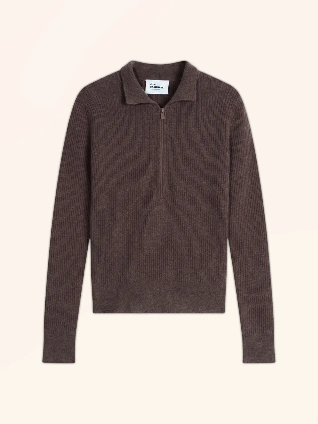 KRISTJAN poloshirt reissverschlusskragen langarm taupe meliert