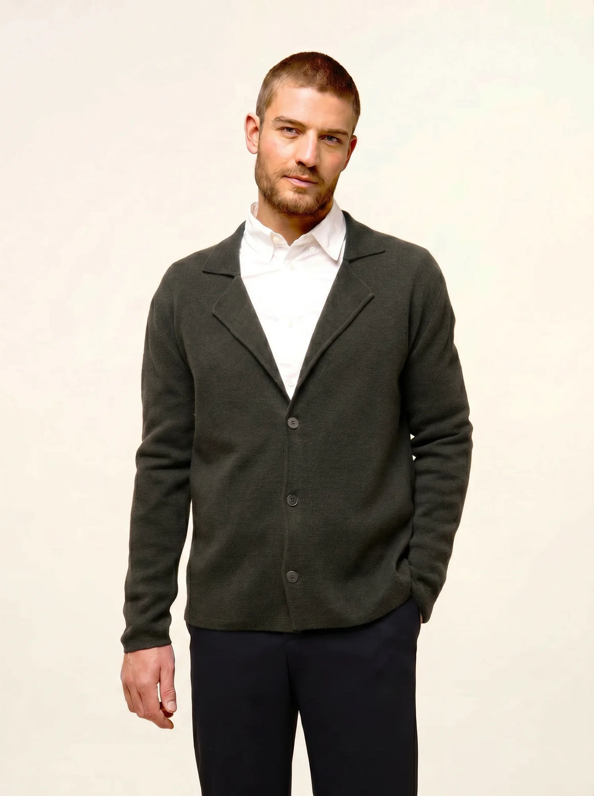 ALVAR Jacket Buttoned Notched Collar Heather Khaki