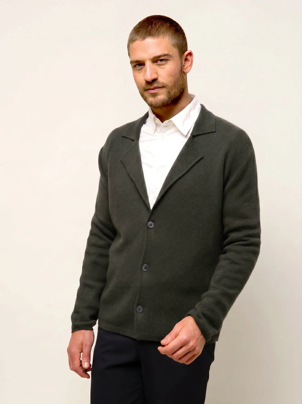 ALVAR Jacket Buttoned Notched Collar Heather Khaki