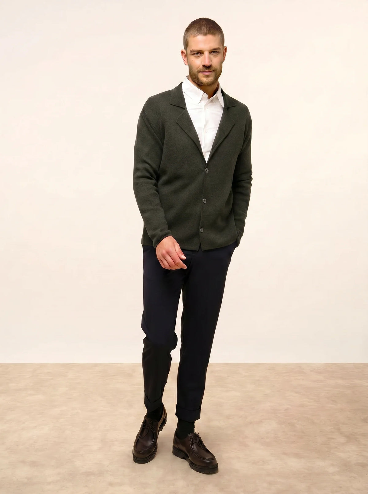 ALVAR Jacket Buttoned Notched Collar Heather Khaki