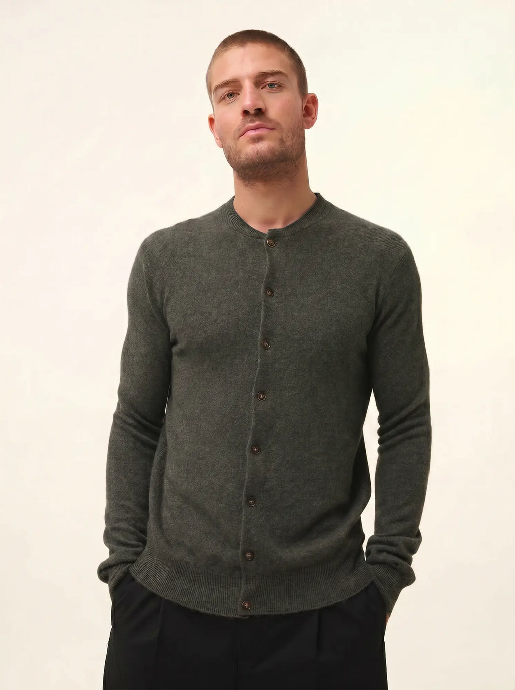 ANAIS cardigan col rond kaki chiné