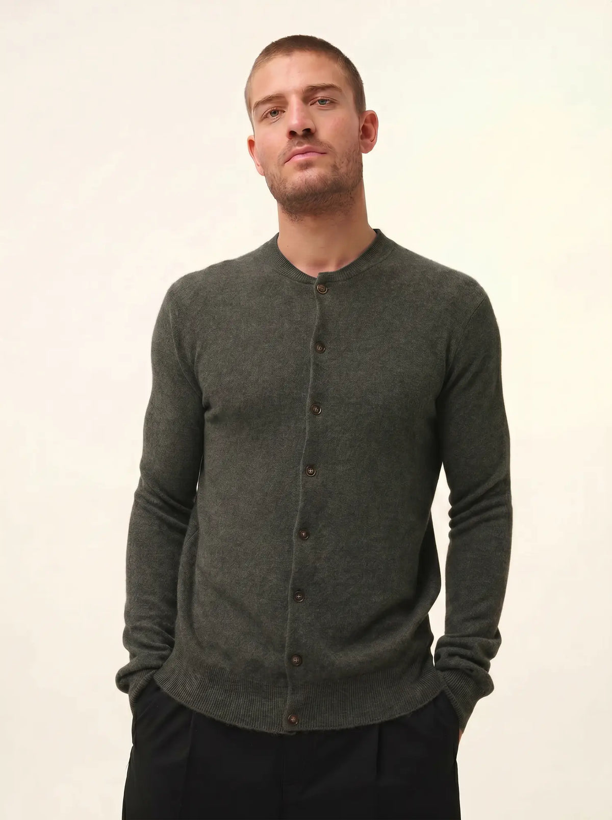 ANAIS cardigan col rond kaki chiné