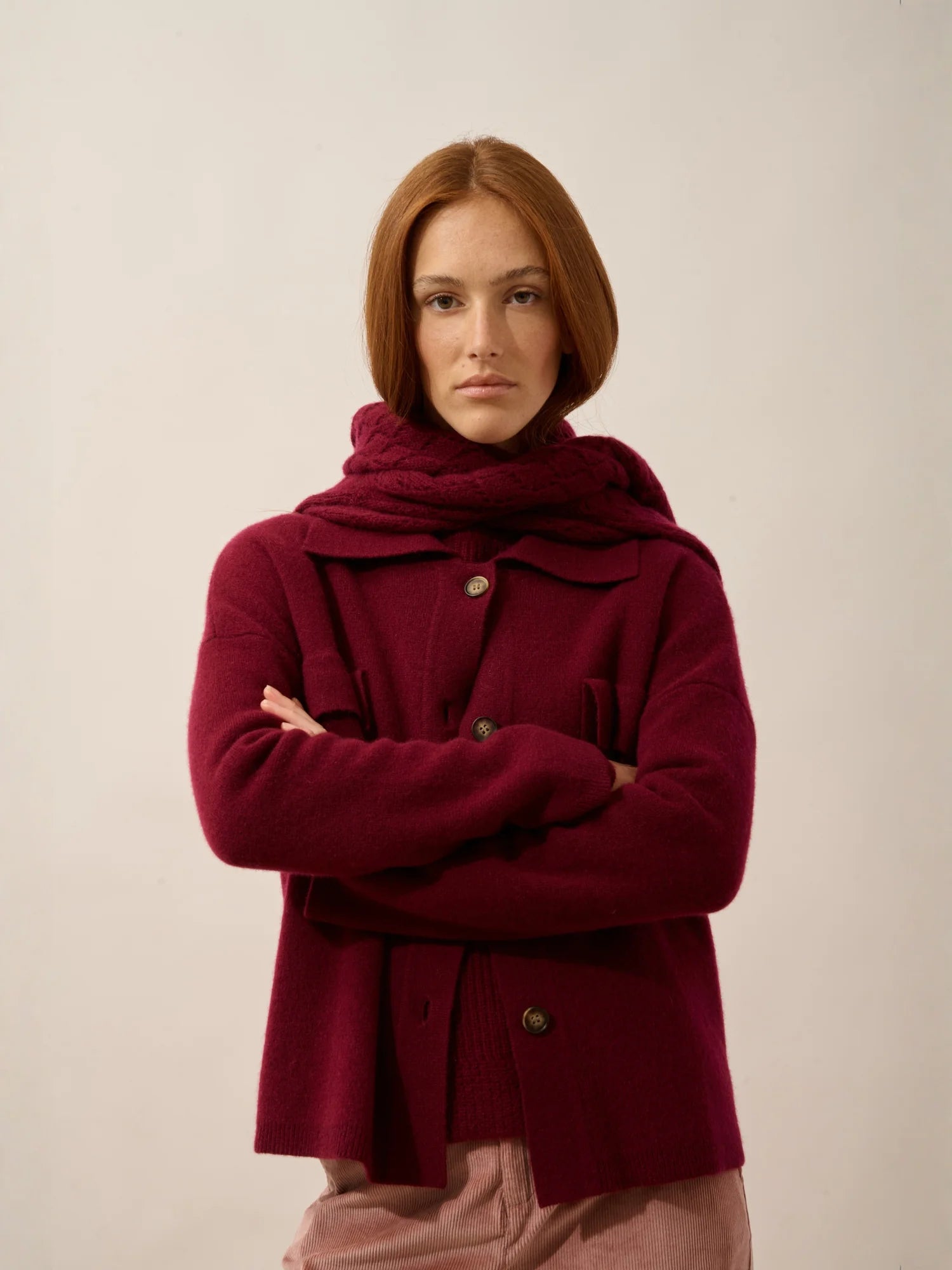 HEKLA jacke geknöpft hemdkragen bordeaux