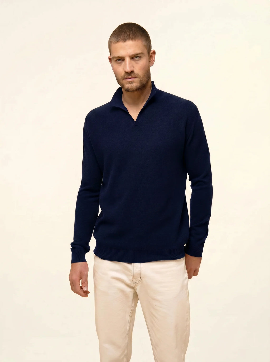 NOAH pullover polokragen offen marineblau