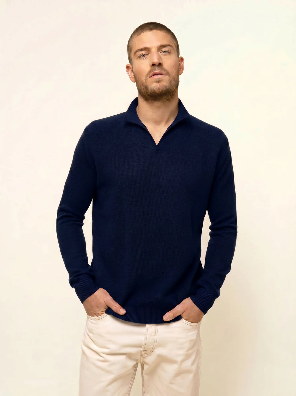 NOAH pullover polokragen offen marineblau