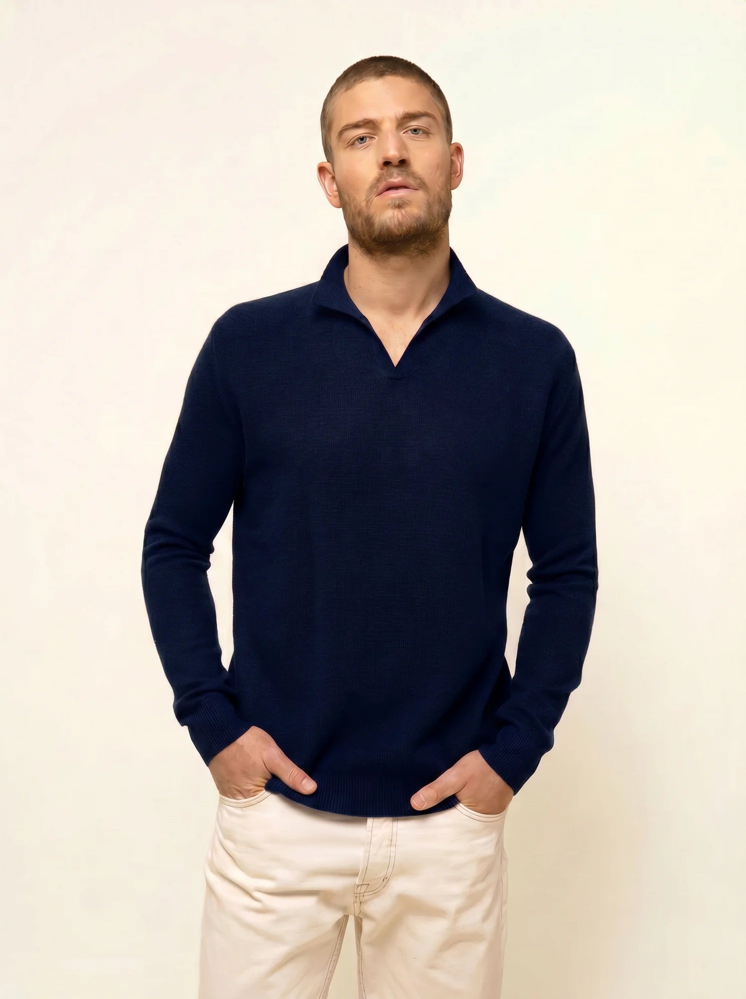 NOAH pullover polokragen offen marineblau
