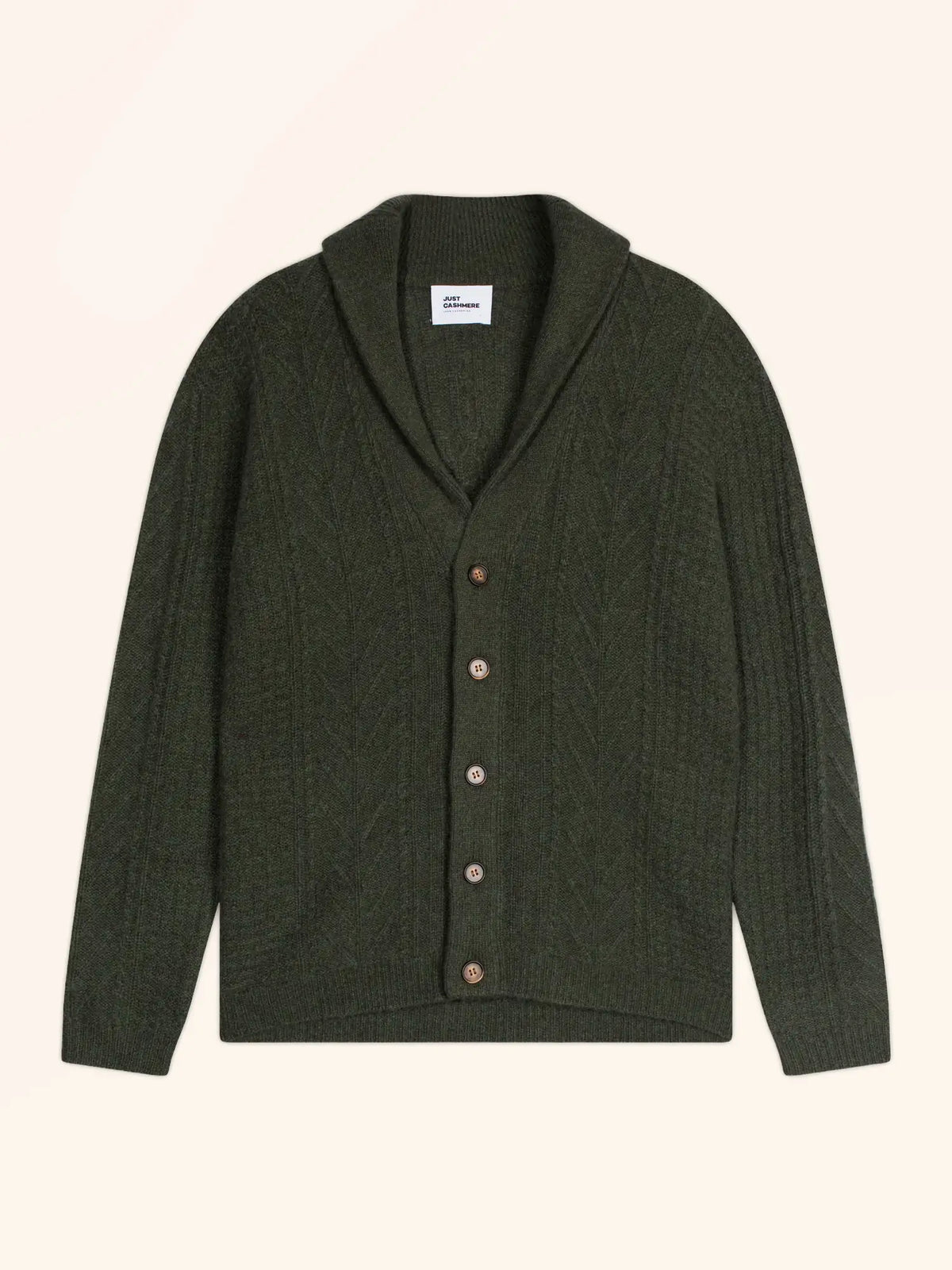 GARMA veste boutonnée col châle 6 fils kaki chiné