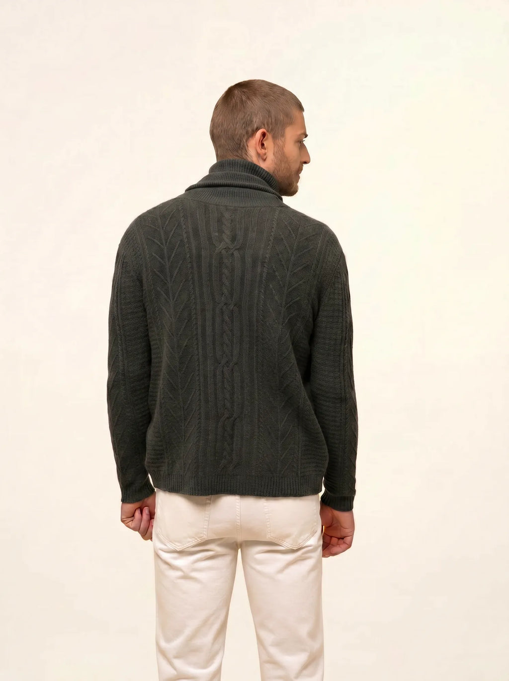 GARMA veste boutonnée col châle 6 fils kaki chiné
