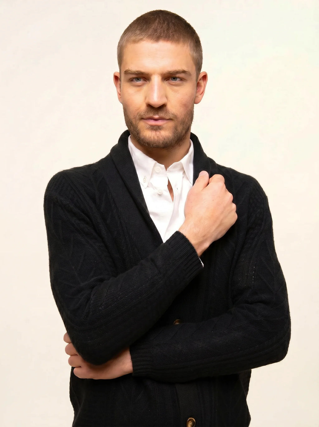 GARMA Jacket Buttoned Shawl Collar 6 Ply Black
