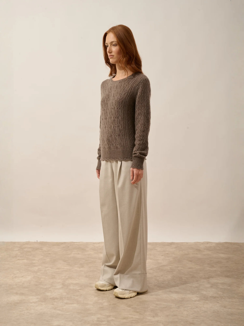 NADIA pullover rundhalsausschnitt 8-fädig taupe meliert