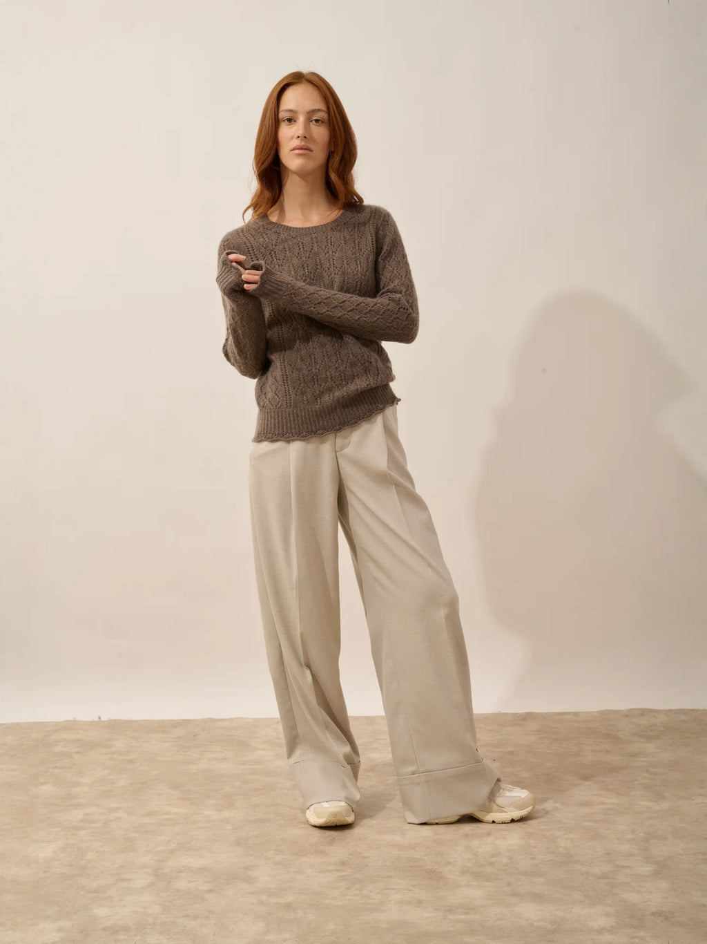 NADIA pullover rundhalsausschnitt 8-fädig taupe meliert