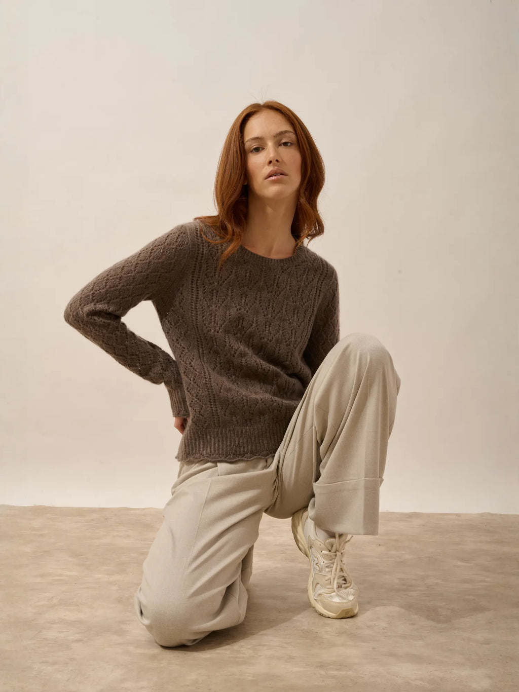 NADIA pullover rundhalsausschnitt 8-fädig taupe meliert