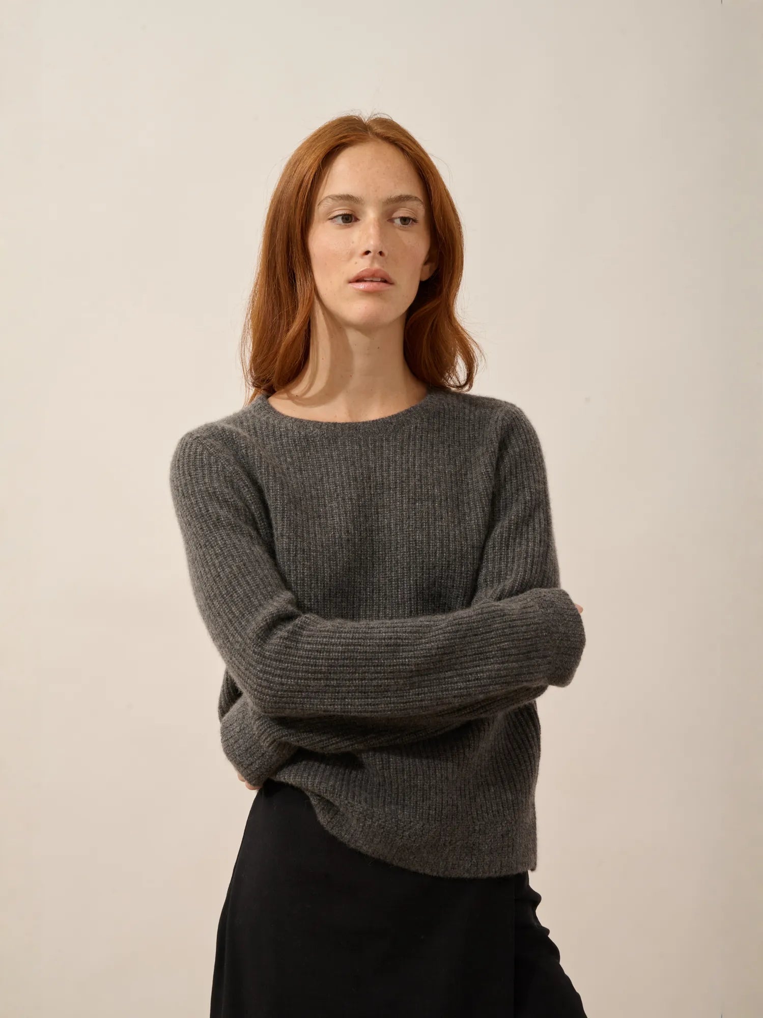 SIGRUN pullover rundhalsausschnitt 4-fädig anthrazit meliert