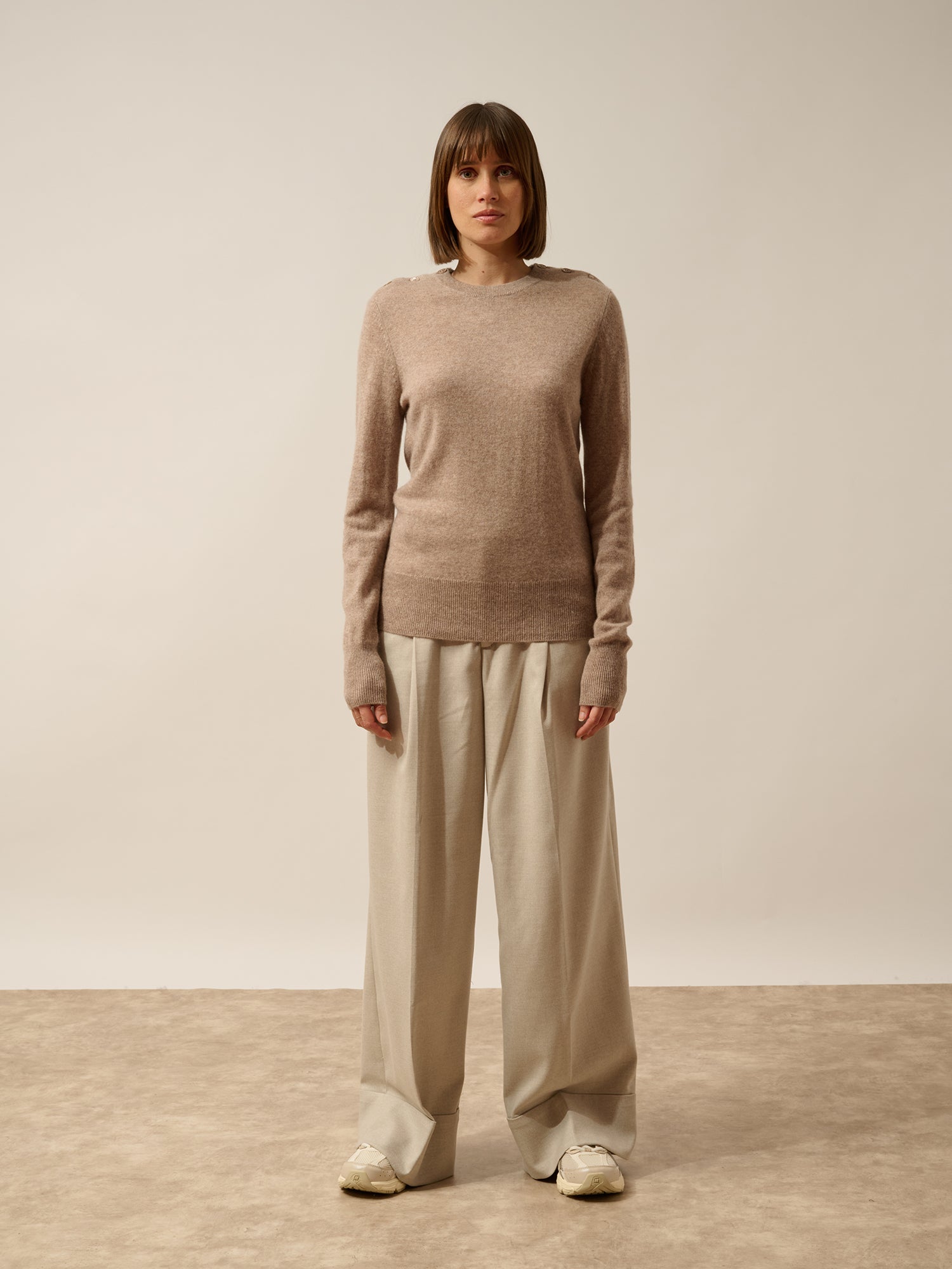 JEANNE pull col rond marin taupe clair chiné