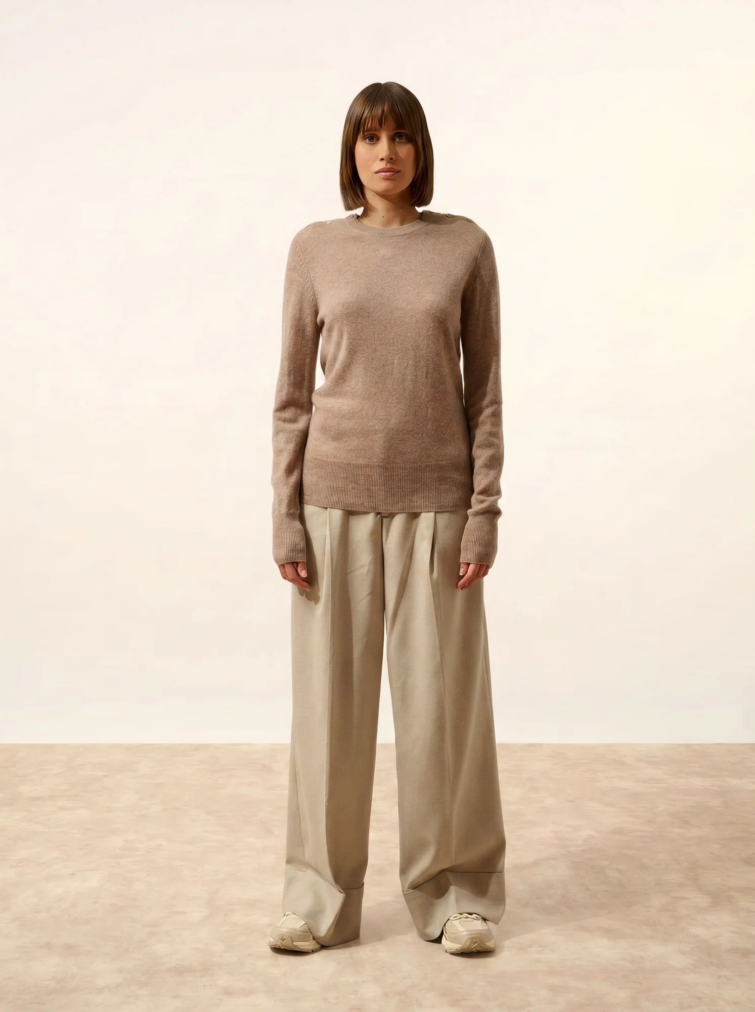 JEANNE pullover rundhalsausschnitt marine taupe hell meliert
