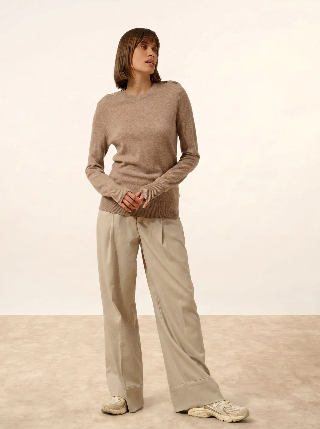 JEANNE pullover rundhalsausschnitt marine taupe hell meliert