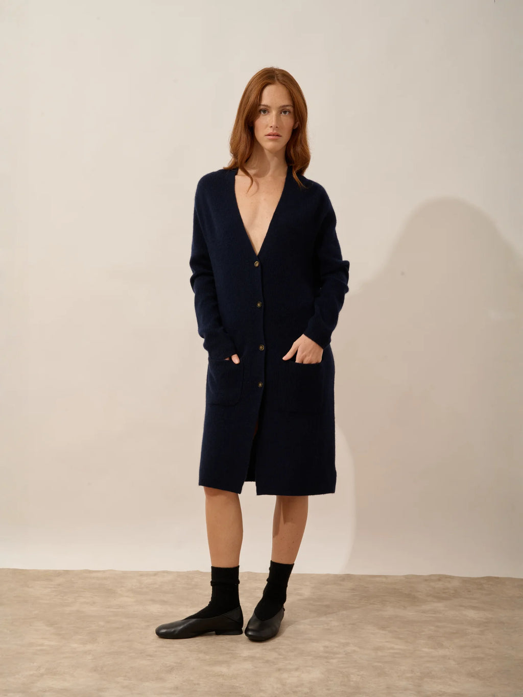 DACHE strickjacke long v-ausschnitt marineblau