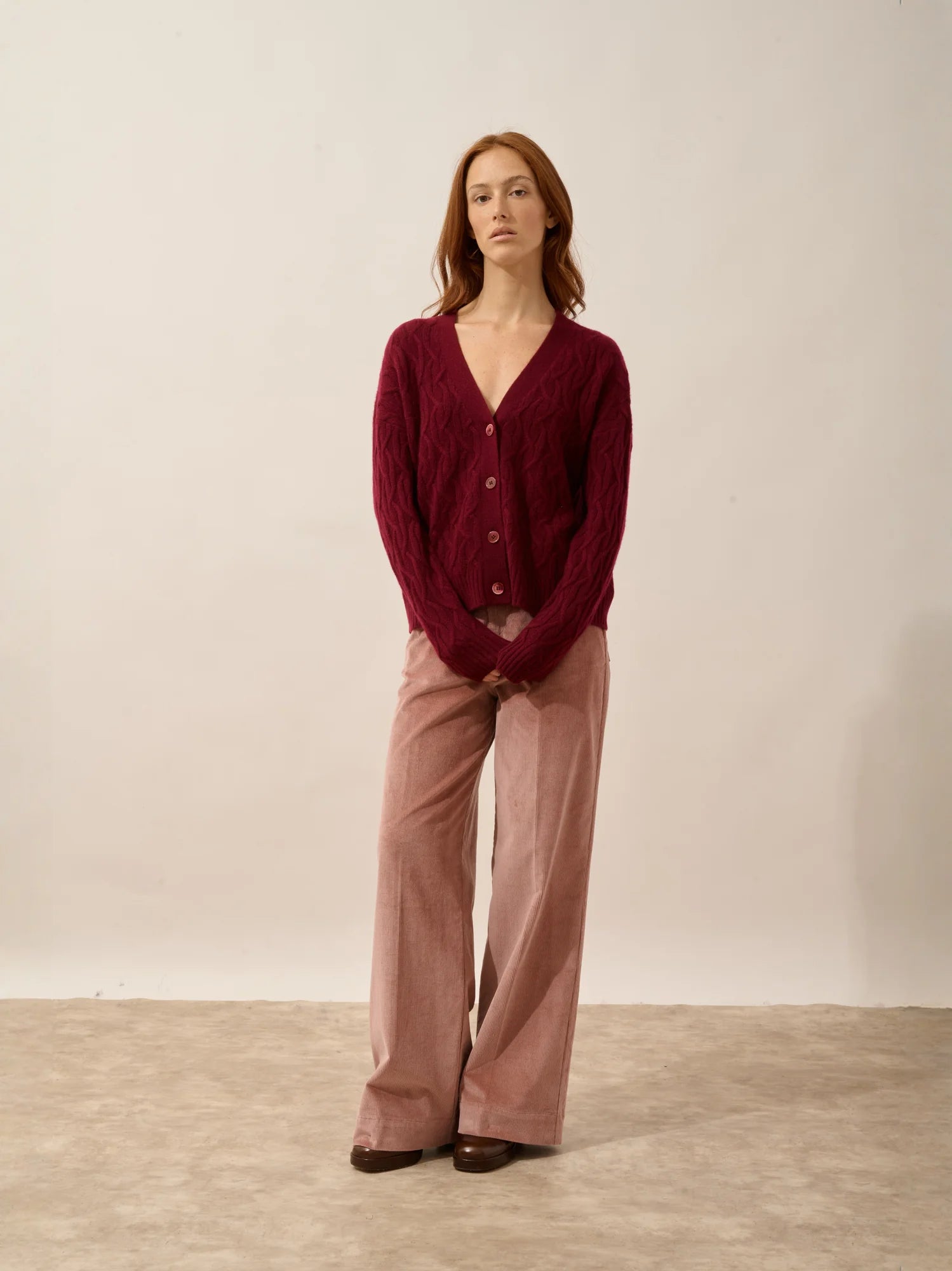 SYSTA strickjacke v-ausschnitt 4-fädig bordeaux