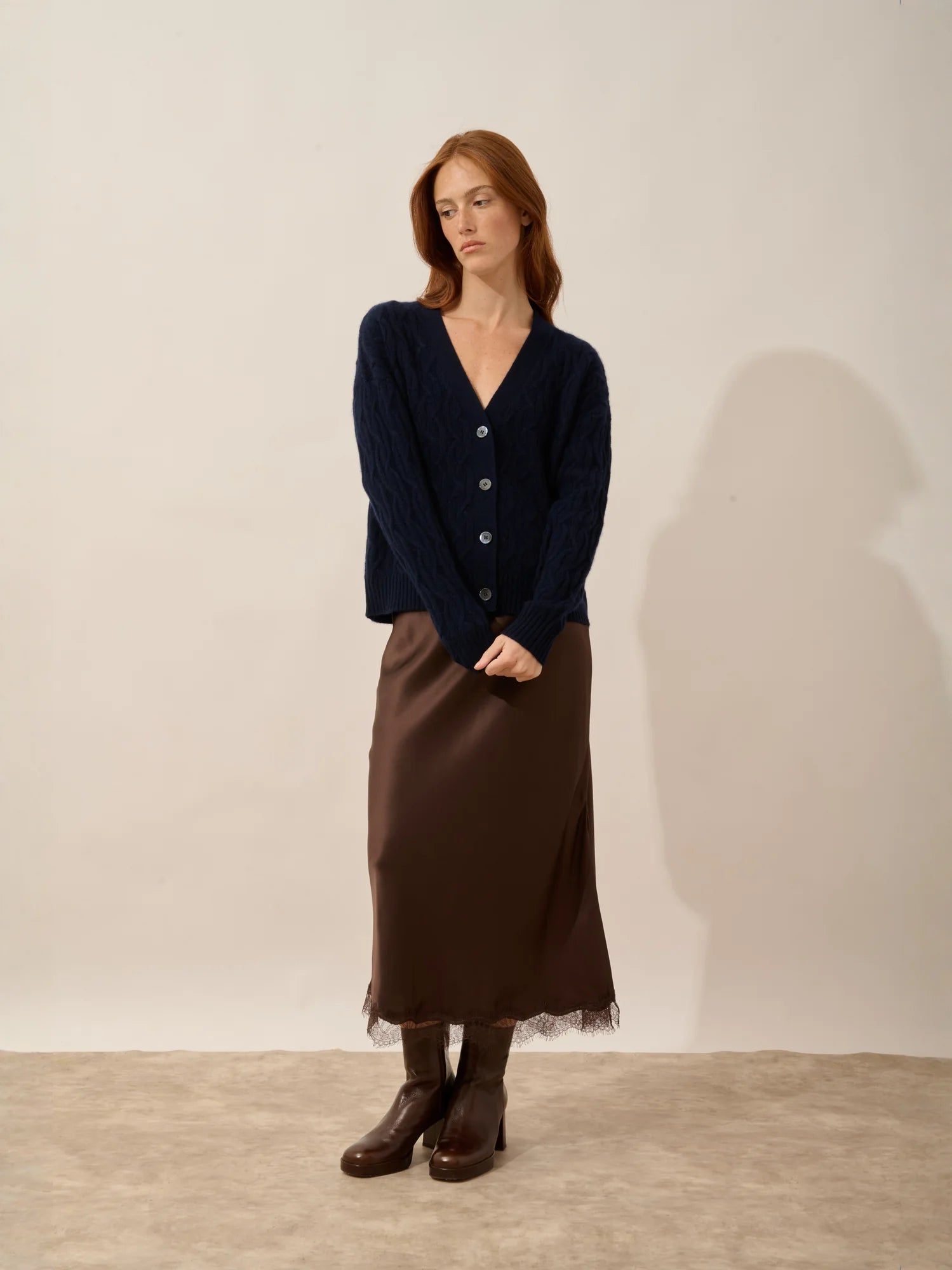 SYSTA strickjacke v-ausschnitt 4-fädig marineblau