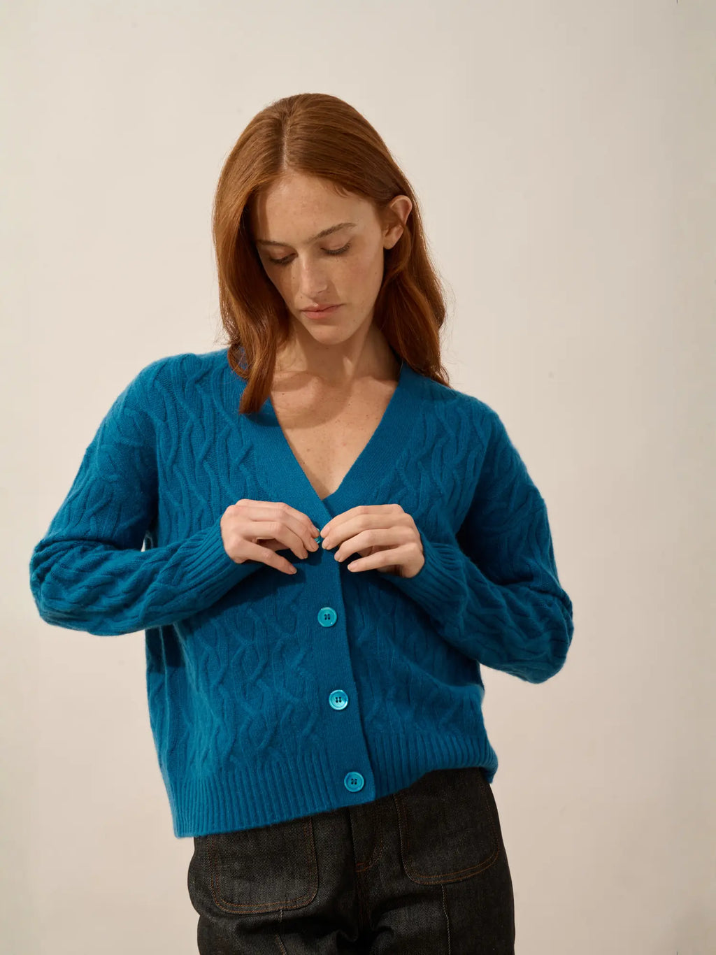 SYSTA strickjacke v-ausschnitt 4-fädig paon