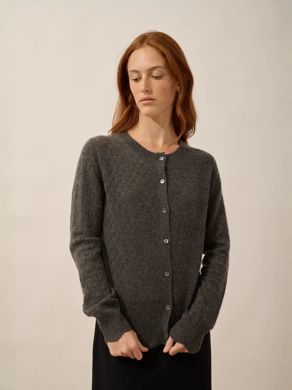 CIMBA strickjacke rundhalsausschnitt anthrazit meliert