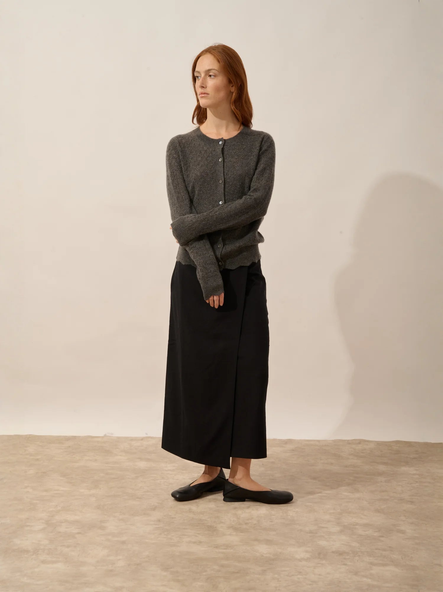 CIMBA strickjacke rundhalsausschnitt anthrazit meliert