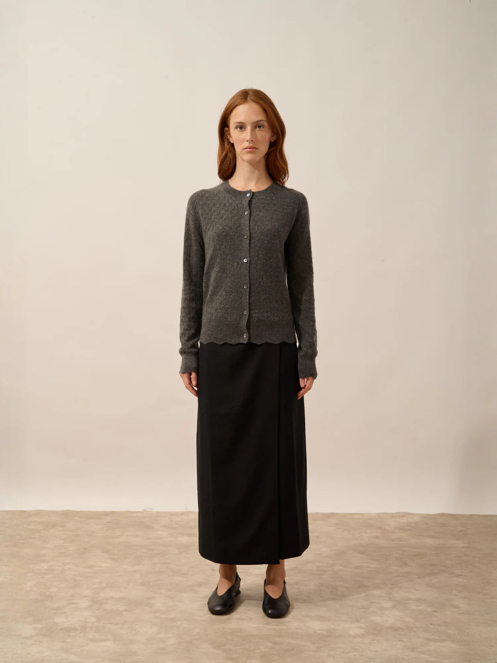CIMBA strickjacke rundhalsausschnitt anthrazit meliert