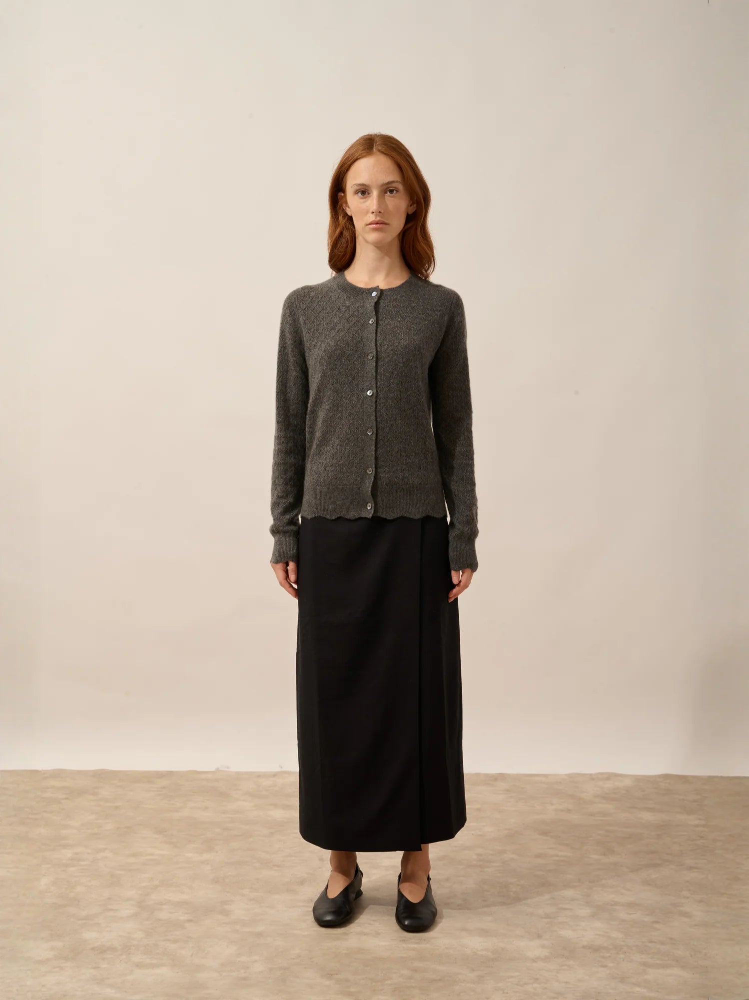 CIMBA strickjacke rundhalsausschnitt anthrazit meliert