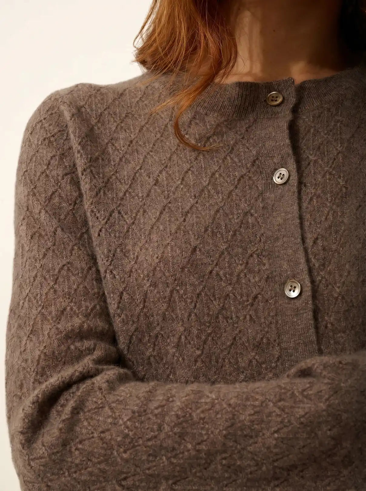 CIMBA strickjacke rundhalsausschnitt taupe meliert